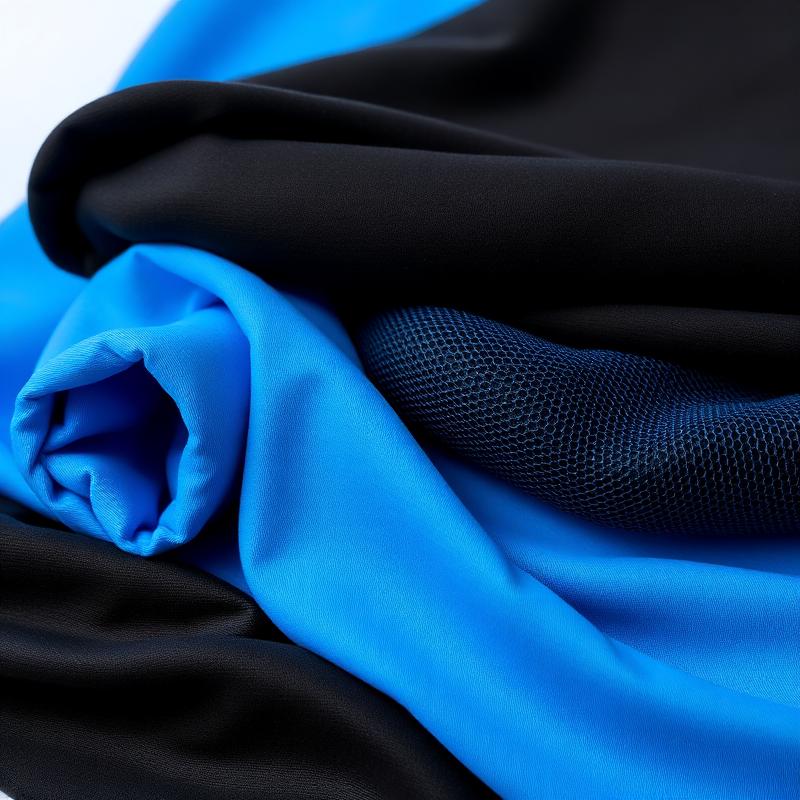 Telas deportivas elásticas y de malla en azul y negro