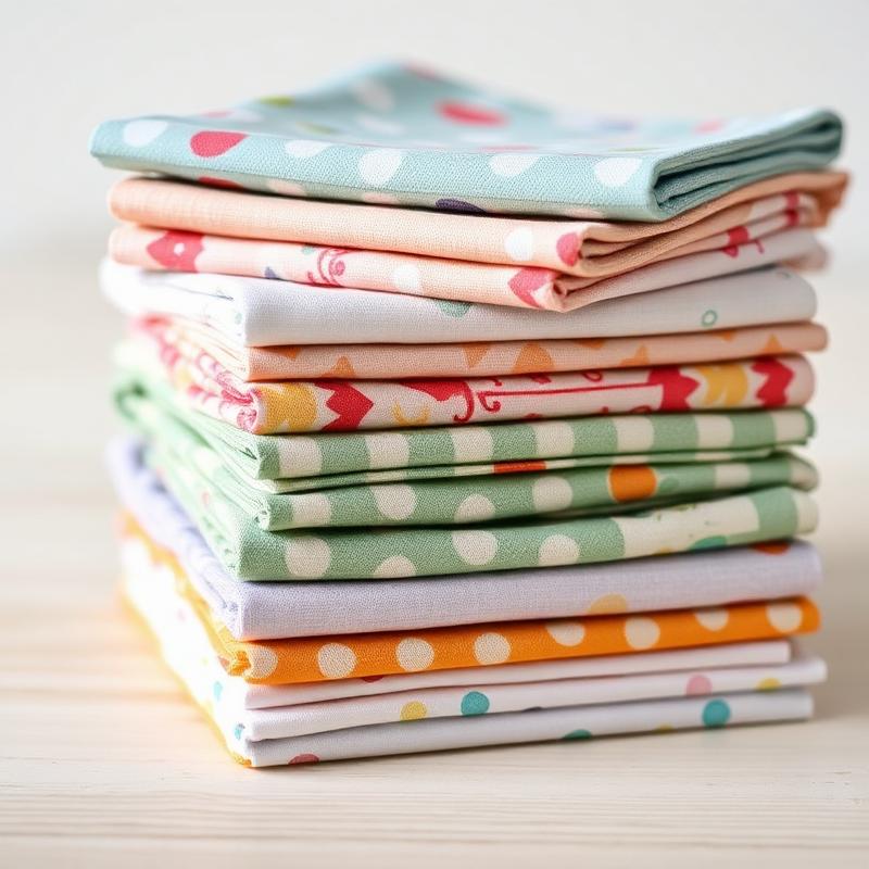 Algodones estampados para quilting apilados sobre una mesa